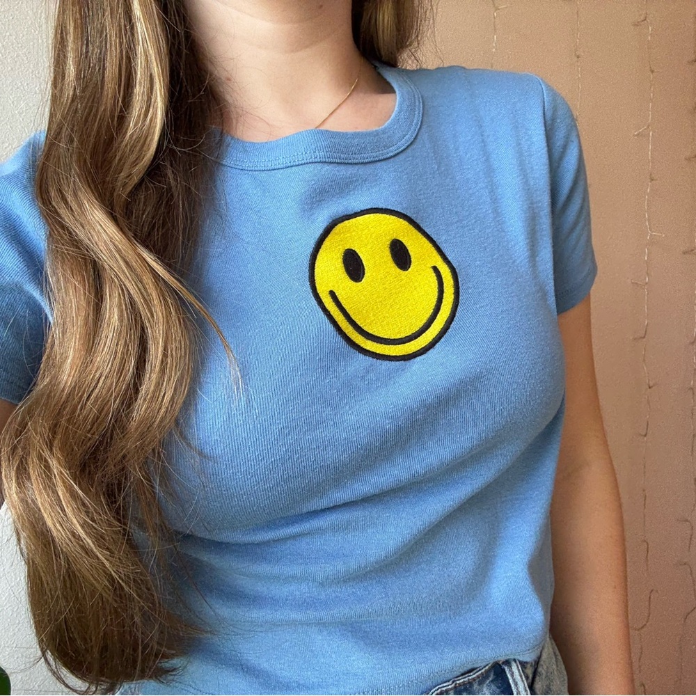 Blue Smiley Face Crop Top
